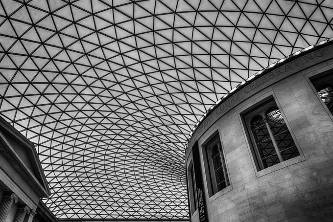 Black and white. British museum geometry ceiling.