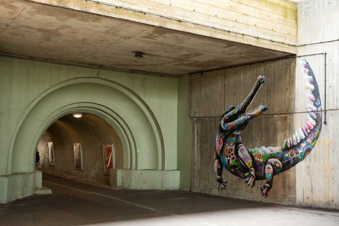 Street photography. London crocodile graffiti