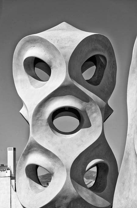 Black and white. Gaudi abstract sculpture in Barcellona.