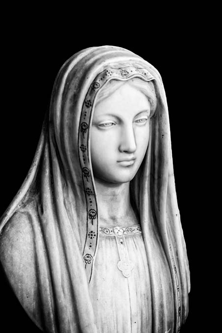 Black and white. Virgin Mary bust