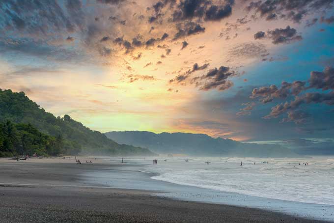 Landscape. Playa Santa Teresa dramatic sunset Costa Rica