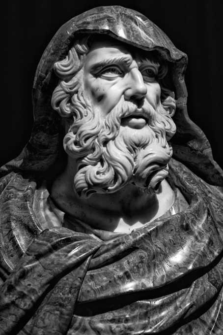 Black and white. Roman god bust.