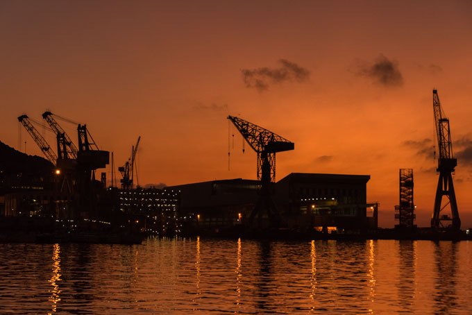 Cityscape. Castellammare port sunset silhouette
